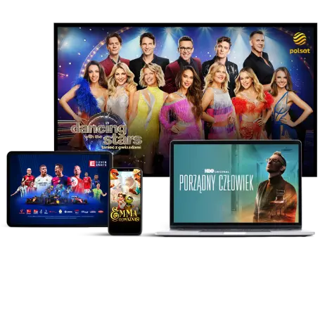 Reklama przedstawiająca zadowolonych ludzi korzystających z Netia go